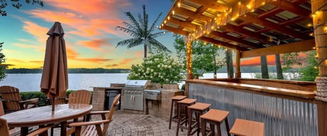 Sage Lake sunset from a lakefront patio